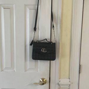 GGBlack Quilted Shoulder Bag